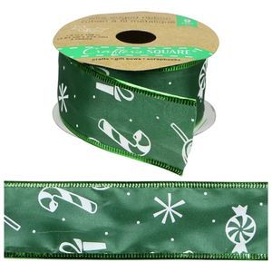 Crafter's Square 1.5" x 3 yds Christmas Wire-Edge Ribbon - Vreen w/presan - R037